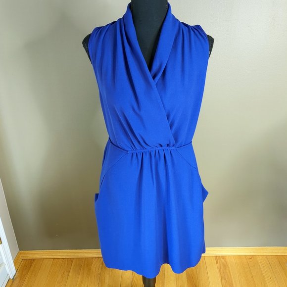 Aritzia Wilfred Sabine Sleeveless Faux-wrap Mini Dress with Pockets Royal Purple - Picture 1 of 13